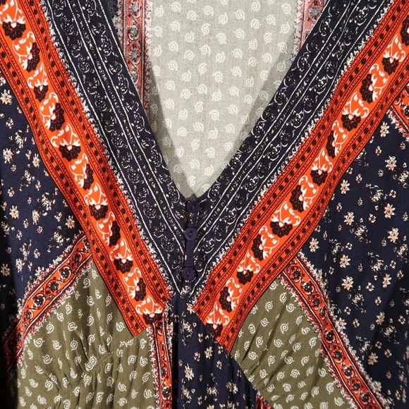Suzanne Betro Boho Long Sleeve V- Neck Dress size 2X Mixed Pattern Fall Dress - Picture 7 of 7